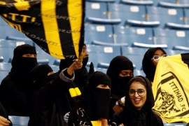Saudi women watch the soccer match between Al- Hilal club against Al Ittihad club at the King Fahd stadium in Riyadh, Saudi Arabia January 13, 2018. REUTERS/Faisal Al Nasser