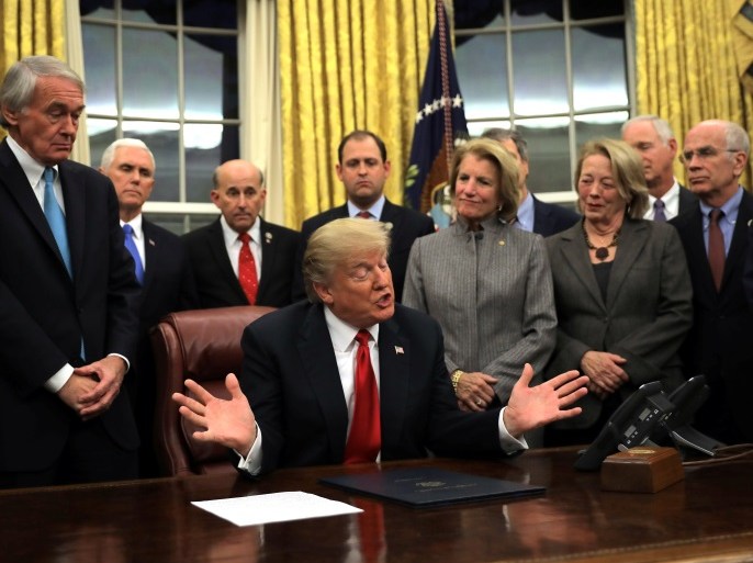 U.S. President Donald Trump speaks during a signing ceremony for the Interdict Act into law, to provide Customs and Border Protection agents with the latest screening technology on the fight against the opioid crisis, in the Oval Office of the White House in Washington D.C., U.S., January 10, 2018. REUTERS/Carlos Barria