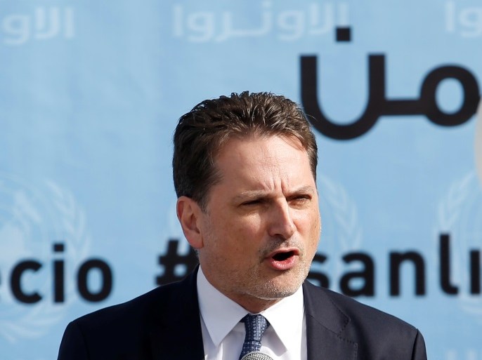 UNRWA Commissioner-General Pierre Krahenbuhl speaks during a news conference at a UN-run school in Gaza City January 22, 2018. REUTERS/Suhaib Salem