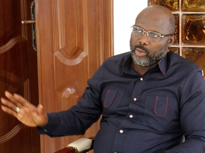 President-elect George Weah of the Coalition for Democratic Change (CDC) speaks during an interview with REUTERS at his residence in Monrovia, Liberia, January 2, 2018. REUTERS/Thierry Gouegnon
