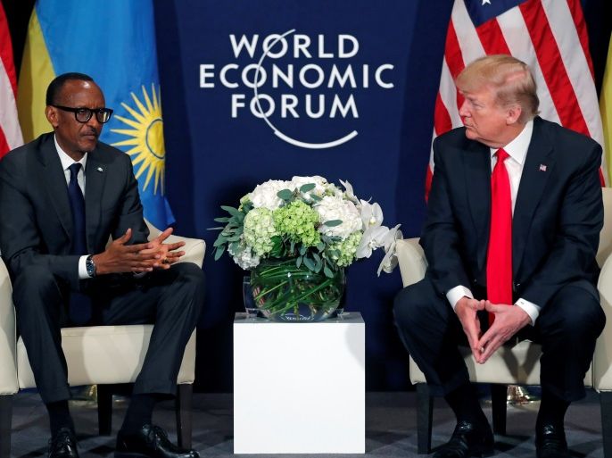 U.S. President Donald Trump meets President Paul Kagame of Rwanda during the World Economic Forum (WEF) annual meeting in Davos, Switzerland January 26, 2018. REUTERS/Carlos Barria