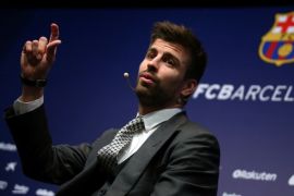FC Barcelona's soccer player Gerard Pique attends a news conference after he signs a renewal contract at Camp Nou in Barcelona, Spain, January 29, 2018. REUTERS/Albert Gea