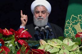 Iranian President Hassan Rouhani gestures as he speaks during a rally marking the anniversary of Iran's 1979 Islamic revolution, in Tehran, Iran, February 11, 2018. President.ir/Handout via REUTERS ATTENTION EDITORS - THIS PICTURE WAS PROVIDED BY A THIRD PARTY. NO RESALES. NO ARCHIVE