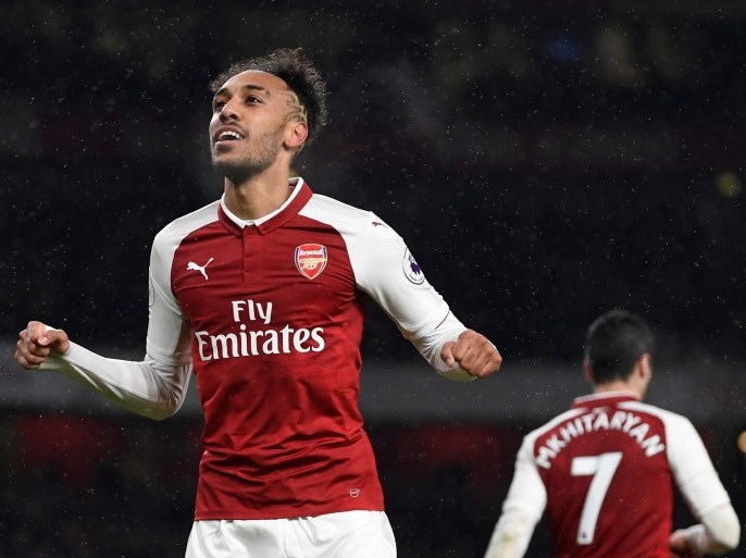 Soccer Football - Premier League - Arsenal vs Everton - Emirates Stadium, London, Britain - February 3, 2018 Arsenal's Pierre-Emerick Aubameyang celebrates scoring their fourth goal Action Images via Reuters/Tony O'Brien EDITORIAL USE ONLY. No use with unauthorized audio, video, data, fixture lists, club/league logos or