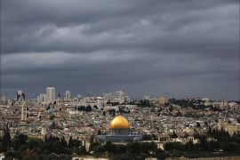 Rain clouds are seen over the Dome of the Rock, on the compound known to Muslims as al-Haram al-Sharif, and to Jews as Temple Mount, in Jerusalem's Old City October 30, 2009. REUTERSDarren