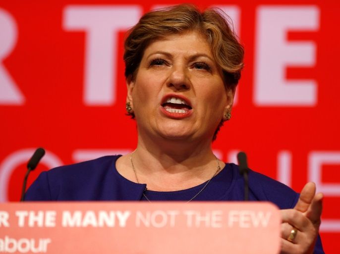 Britain's opposition Labour party shadow foreign secretary, Emily Thornberry speaks at the Labour party Conference in Brighton, Britain, September 25, 2017. REUTERS/Peter Nicholls