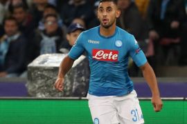 NAPLES, ITALY - NOVEMBER 01: Faouzi Ghoulam of Napoli during the UEFA Champions League group F match between SSC Napoli and Manchester City at Stadio San Paolo on November 1, 2017 in Naples, Italy. (Photo by Maurizio Lagana/Getty Images)