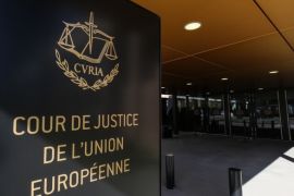 epa05954188 A general view of the entrance of the the Court of Justice of European Union during the first day of the trial on the European Union's proposed mandatory migrant quota scheme, in Luxembourg, 10 May 2017. EPA/JULIEN WARNAND