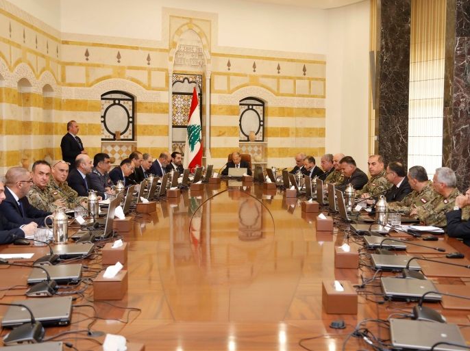 Lebanese President Michel Aoun meets with Lebanon's Higher Defence Council at the presidential palace in Baabda, Lebanon February 7, 2018. Dalati Nohra/Handout via REUTERS ATTENTION EDITORS - THIS IMAGE WAS PROVIDED BY A THIRD PARTY