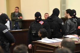 Salah Abdeslam, one of the suspects in the 2015 Islamic State attacks in Paris, appears in court during his trial in Brussels, Belgium February 5, 2018. REUTERS/Emmanuel Dunand/Pool ATTENTION EDITORS - THE DEFENDANT'S FACE HAS BEEN PIXELATED BY JUDICIAL ORDER.