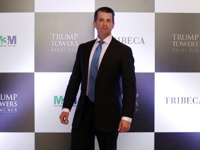 Donald Trump Jr. poses for photographers during a photo opportunity before start of a meeting in New Delhi, India, February 20, 2018. REUTERS/Adnan Abidi