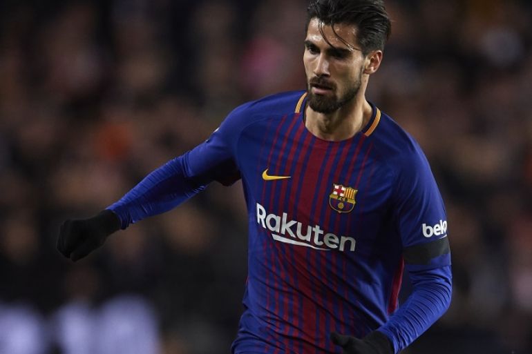 VALENCIA, SPAIN - FEBRUARY 08: Andre Gomes of Barcelona in action during the Copa de Rey semi-final second leg match between Valencia and Barcelona on February 8, 2018 in Valencia, Spain. (Photo by Manuel Queimadelos Alonso/Getty Images)