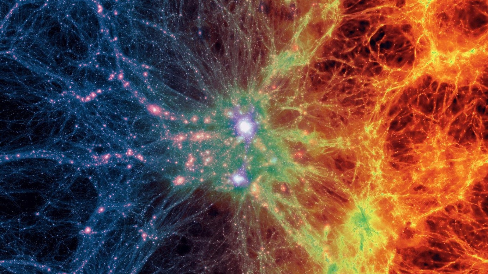 ‪تصميم يظهر كثافة المادة السوداء في محاكاة لنشوء الكون بعد الانفجار العظيم 