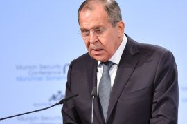 MUNICH, GERMANY - FEBRUARY 17: Russian Foreign Minister Sergey Lavrov delivers a speech at the 2018 Munich Security Conference on February 17, 2018 in Munich, Germany. The annual conference, which brings together political and defense leaders from across the globe, is taking place under heightened tensions between the USA, together with its western allies, and Russia. (Photo by Sebastian Widmann/Getty Images)
