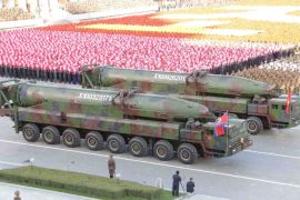 North Korean military participate in the celebration of the 70th anniversary of the founding of the ruling Workers' Party of Korea, in this undated photo released by North Korea's Korean Central News Agency (KCNA) in Pyongyang on October 12, 2015. Isolated North Korea marked the 70th anniversary of its ruling Workers' Party on Saturday with a massive military parade overseen by leader Kim Jong Un, who said his country was ready to fight any war waged by the United States. REUTERS/KCNA â€¨â€¨ATTENTION EDITORS - THIS PICTURE WAS PROVIDED BY A THIRD PARTY. REUTERS IS UNABLE TO INDEPENDENTLY VERIFY THE AUTHENTICITY, CONTENT, LOCATION OR DATE OF THIS IMAGE. FOR EDITORIAL USE ONLY. NOT FOR SALE FOR MARKETING OR ADVERTISING CAMPAIGNS. NO THIRD PARTY SALES. THIS PICTURE IS DISTRIBUTED EXACTLY AS RECEIVED BY REUTERS, AS A SERVICE TO CLIENTS. SOUTH KOREA OUT. NO COMMERCIAL OR EDITORIAL SALES IN SOUTH KOREA.