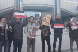 تظاهر نشطاء عرب في العاصمة البلجيكية بروكسل لدى وصول وزير الخارجية السعودي عادل الجبير إلى مقر البرلمان الأوروبي.