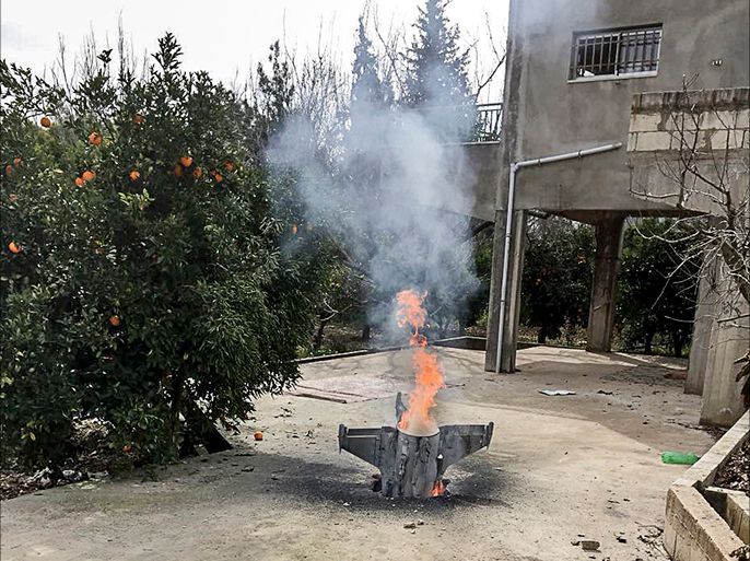 epa06511043 Remnants of an unidentified rocket that did not explode fell at the house of Sheikh Ismail Amasha in the town of Hasbaya, south Lebanon, near the Lebanese-Israeli-Syrian borders, 10 February 2018. According to reports, Israel conducted airstrikes on Syrian Arab Army and some of its allies' locations inside of Syria. According to the Israeli Defense Forces (IDF), an Israeli F-16 fighter jet crashed in northern Israel after it was shot by an antiaircraft missile from the Syrian Army. The jet was on a mission to hit Irani and Syrian locations after an Iranian drone entered the Israeli airspace. EPA-EFE/ZYAD SHOUFI BEST QUALITY AVAILABLE