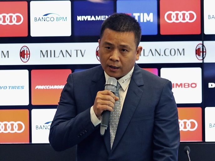 MILAN, ITALY - APRIL 14: In this handout photo provided by AC Milan, New AC Milan Owner and President Yonghong Li attends a press conference to unveil AC Milan new owners on April 14, 2017 in Milan, Italy. (Photo by Handout/Getty Images)