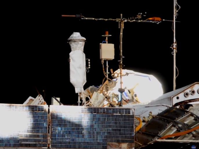 Russian cosmonauts break russian spacewalk record during space station antena repair (NASA)