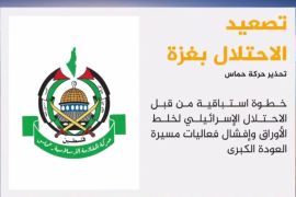 قالت حركة حماس إن التصعيد الإسرائيلي المتواصل على قطاع غزة، واستهداف مواقع المقاومة،