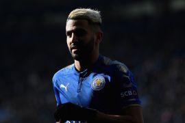 LEICESTER, ENGLAND - FEBRUARY 24: Riyad Mahrez of Leicester City in action during the Premier League match between Leicester City and Stoke City at The King Power Stadium on February 24, 2018 in Leicester, England. (Photo by Ross Kinnaird/Getty Images)