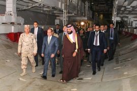 Saudi Crown Prince Mohammad Bin Salman inspects investment projects with Egyptian President Abdel Fattah al-Sisi in the Suez Canal at the city of Ismailia, Egypt, March 5, 2018, in this handout picture courtesy of the Egyptian Presidency. The Egyptian Presidency/Handout via REUTERS ATTENTION EDITORS - THIS IMAGE WAS PROVIDED BY A THIRD PARTY