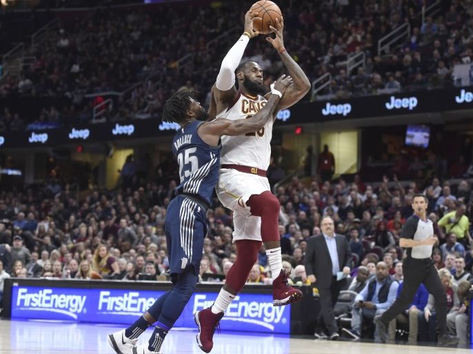 Mar 5, 2018; Cleveland, OH, USA; Cleveland Cavaliers forward LeBron James (23) drives against Detroit Pistons forward Reggie Bullock (25) in the third quarter at Quicken Loans Arena. Mandatory Credit: David Richard-USA TODAY Sports