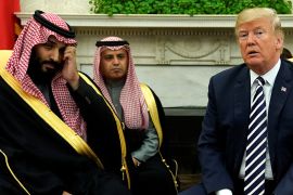 Trump welcomes Saudi Arabia's Crown Prince Mohammed bin Salman in the Oval Office at the White House in Washington