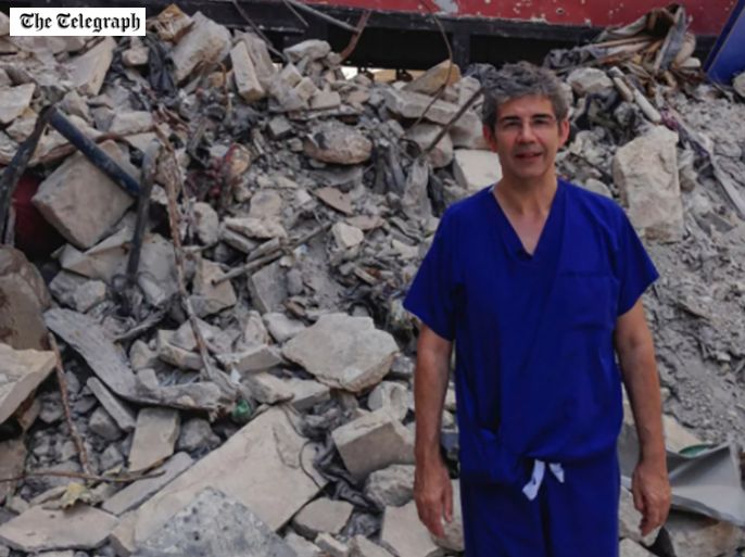Consultant surgeon David Nott during his time in Aleppo in 2014 CREDIT: ANDREW CROWLEY