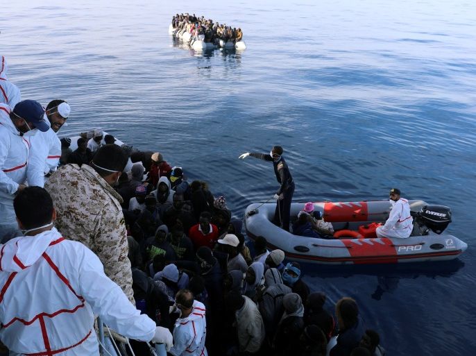Migrants are rescued by Libyan coast guards in the Mediterranean Sea off the coast of Libya, January 15, 2018. Picture taken January 15, 2018. REUTERS/Hani Amara