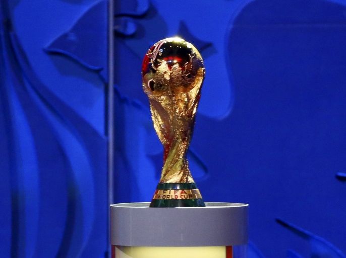 The World Cup trophy is seen during the preliminary draw for the 2018 FIFA World Cup at Konstantin Palace in St. Petersburg, Russia, in this file picture taken July 25, 2015. Soccer's governing body FIFA said on March 16, 2016 that members of its executive committee had in the past sold their votes in World Cup hosting contests, including for the tournament held in South Africa in 2010. REUTERS/Stringer/Files Picture Supplied by Action Images
