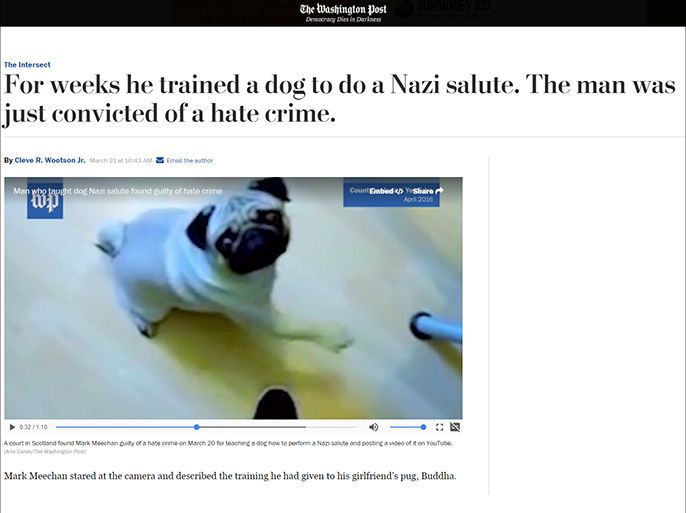 واشنطن بوست: لأسابيع درب كلبه على أداء التحية النازية وها هو الآن يدان بجريمة كراهية
