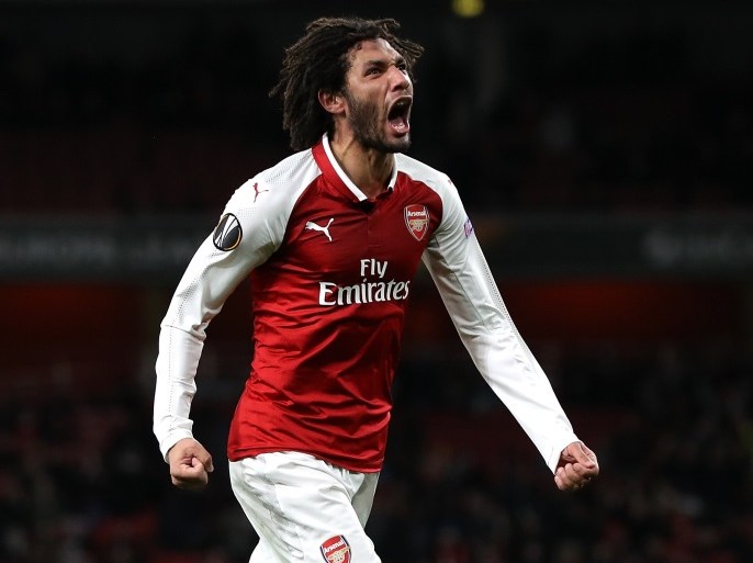 LONDON, ENGLAND - DECEMBER 07: Mohamed Elneny of Arsenal celebrates after scoring his team's sixth goal of the game during the UEFA Europa League group H match between Arsenal FC and BATE Borisov at Emirates Stadium on December 7, 2017 in London, United Kingdom. (Photo by Matthew Lewis/Getty Images)