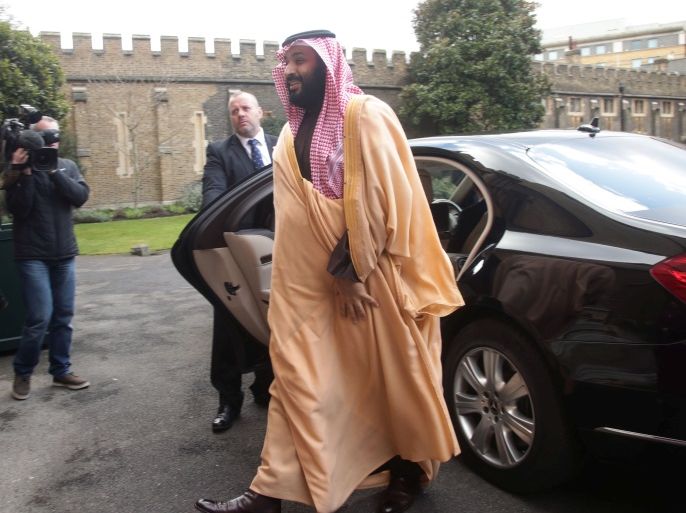 The Crown Prince of Saudi Arabia Mohammed bin Salman arrives at Lambeth Palace, London, Britain, March 8, 2018. REUTERS/Yui Mok/Pool