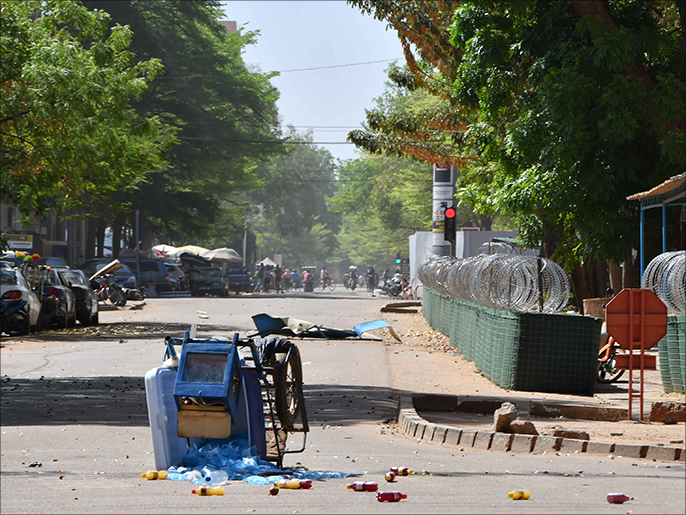 An abandoned cart is pictured near Burkina Faso's army headquarters following an attack in the capital Ougadougou, Burkina Faso March 2, 2018. REUTERS/Anne Mimault NO RESALES. NO ARCHIVES