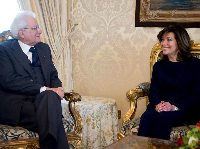Italian President Sergio Mattarella meets new elected Senate president Maria Elisabetta Alberti Casellati at the Quirinale Palace in Rome, Italy March 24, 2018. Italian Presidential Press Office/Handout via REUTERS ATTENTION EDITORS - THIS IMAGE WAS PROVIDED BY A THIRD PARTY.