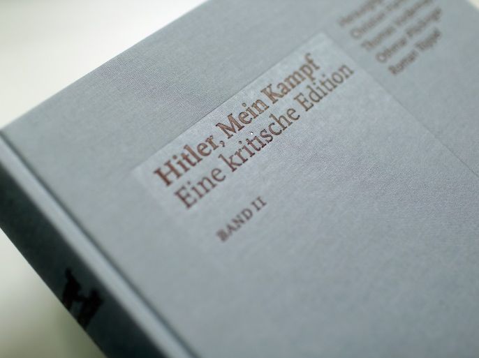 MUNICH, GERMANY - JANUARY 08: Copies of the new critical edition of Adolf Hitler's 'Mein Kampf' are displayed after the book launch at the Institut fuer Zeitgeschichte (Institute for Contemporary History)on January 8, 2016 in Munich, Germany. The new edition, which augments Hitler's original text with critical analysis, is the first new publication of the book in Germany since World War II. The state of Bavaria held the copyright to the book and prohibited publication, though the copyright expired on January 1 of this year. Adolf Hitler wrote 'Mein Kampf', which is both an autobiography and a presentation of his political views, while he was a prisoner in Germany in the 1920s. (Photo by Johannes Simon/Getty Images)