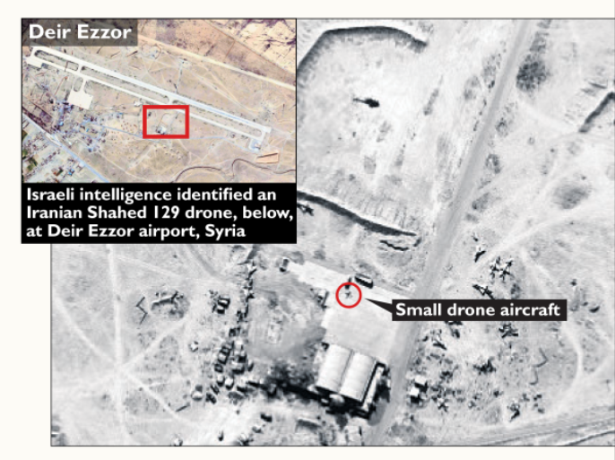 صورة بالأقمار الصناعية نشرتها إسرائيل لما قالت إنها قواعد للحرس الثوري الإيراني في مطار دير الزور بسوريا صحيفة تايمز