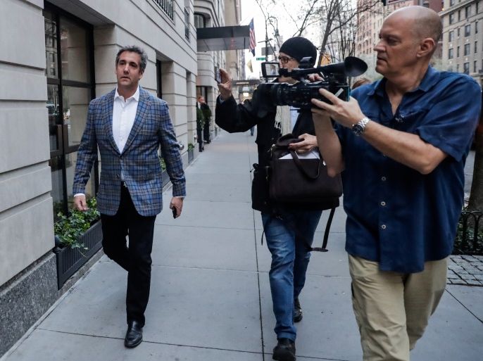 U.S. President Donald Trump's personal lawyer Michael Cohen exits a hotel in New York City, U.S., April 13, 2018. REUTERS/Jeenah Moon