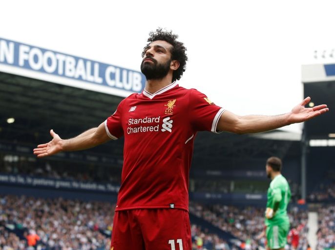 Soccer Football - Premier League - West Bromwich Albion v Liverpool - The Hawthorns, West Bromwich, Britain - April 21, 2018 Liverpool's Mohamed Salah celebrates scoring their second goal REUTERS/Andrew Yates EDITORIAL USE ONLY. No use with unauthorized audio, video, data, fixture lists, club/league logos or