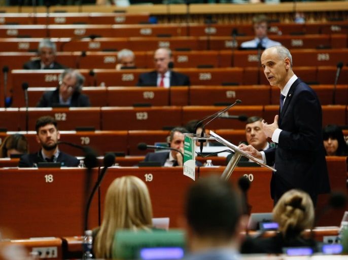 epa06634636 Andorra's Prime Minister Antoni Marti Petit delivers his speech during a debate titled 'The European Charter of local autonomy and the smallest member states, the local Democracy in Andorra, Liechtenstein, Monaco and San Marino' in the hemicycle of the Council of Europe in Strasbourg, 28 March 2018. The European Union and its institutions has close political, judicial and economic relation to the Principality of Andorra, the Principality of Monaco, the Republic of San Marino, the Principality of Liechtenstein and the Vatican City State which are indeoendenty non-EU member states and territories. EPA-EFE/CUGNOT MATHIEU
