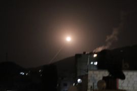 epa06667831 A missile from the air defenses belonging to the Syrian Arab Air Force attempts to intercept a coalition missile in the skies of Damascus, Syria, 14 April 2018. The US, Britain and France launched airstrikes targeting three sites allegedly related to the Syrian government's chemical weapon capabilities. The strikes come in the wake of an alleged chemical weapons attack in Douma on 07 April. EPA-EFE/YOUSSEF BADAWI BEST QUALITY AVAILABLE