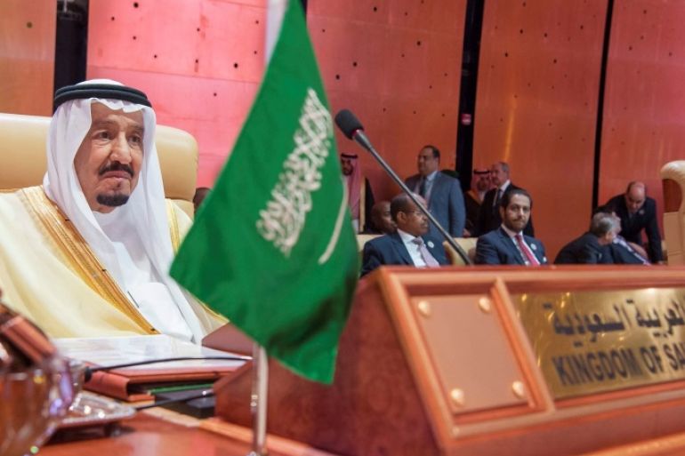 Saudi Arabia's King Salman bin Abdulaziz Al Saud attends during the opening of 29th Arab Summit in Dhahran, Saudi Arabia April 15, 2018. Bandar Algaloud/Courtesy of Saudi Royal Court/Handout via REUTERS THIS IMAGE HAS BEEN SUPPLIED BY A THIRD PARTY.