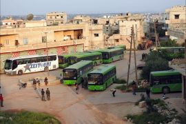 دخول عدد من الحافلات إلى بلدتي الفوعة وكفريا بريف إدلب, لبدء تنفيذ اتفاق الإجلاء بمخيم اليرموك