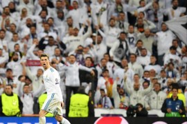 MADRID, SPAIN - APRIL 11: Cristiano Ronaldo of Real Madrid celebrates after scoring his sides first goal during the UEFA Champions League Quarter Final Second Leg match between Real Madrid and Juventus at Estadio Santiago Bernabeu on April 11, 2018 in Madrid, Spain. (Photo by Matthias Hangst/Bongarts/Getty Images)