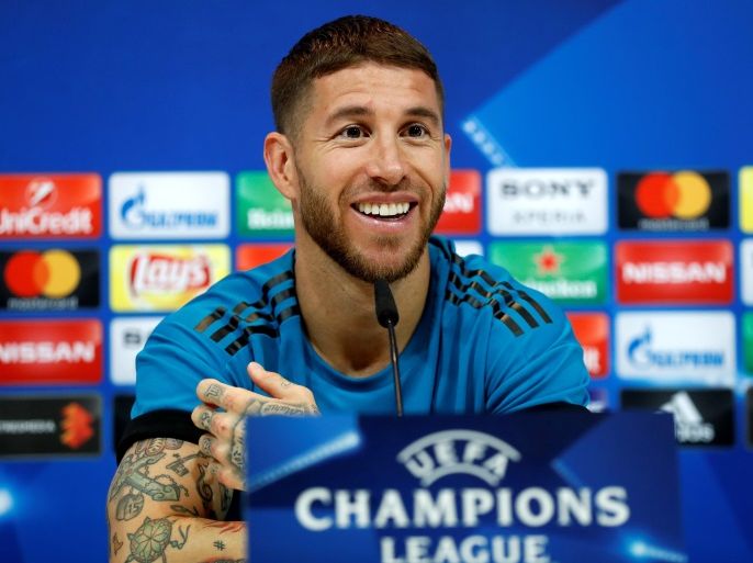 epa06702423 Real Madrid's Spanish defender Sergio Ramos speaks during a press conference at Valdebebas sports facilities in Madrid, Spain, 30 April 2018. Real Madrid will face Bayern Munich in their UEFA Champions League semi finals second leg match on the upcoming 01 May at Santiago Bernabeu stadium in the Spanish capital. EPA-EFE/CHEMA MOYA