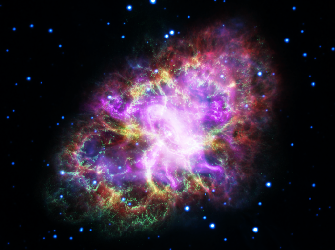 This composite image of the Crab Nebula, a supernova remnant, was assembled by combining data from five telescopes spanning nearly the entire breadth of the electromagnetic spectrum: the Karl G. Jansky Very Large Array, the Spitzer Space Telescope, the Hubble Space Telescope, the XMM-Newton Observatory, and the Chandra X-ray Observatory. Photo released May 10, 2017. NASA, ESA, NRAO/AUI/NSF and G. Dubner (University of Buenos Aires)/Handout via REUTERS ATTENTION EDITORS