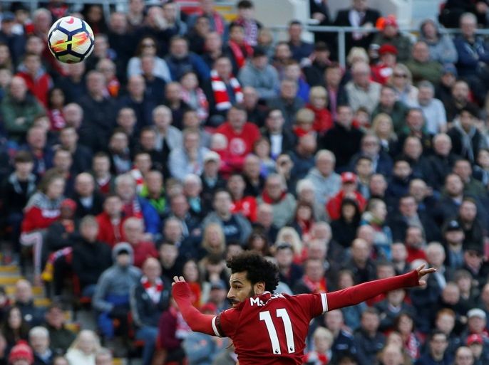 Soccer Football - Premier League - Liverpool vs AFC Bournemouth - Anfield, Liverpool, Britain - April 14, 2018 Liverpool's Mohamed Salah scores their second goal REUTERS/Andrew Yates EDITORIAL USE ONLY. No use with unauthorized audio, video, data, fixture lists, club/league logos or