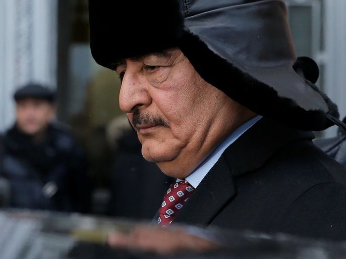 General Khalifa Haftar, commander in the Libyan National Army (LNA), gets into a car as he leaves after a meeting with Russian Foreign Minister Sergei Lavrov in Moscow, Russia, November 29, 2016. REUTERS/Maxim Shemetov