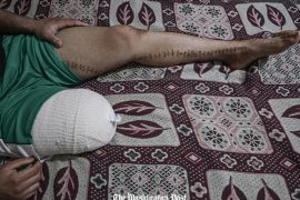 Palestinian cyclist Alaa al-Daly, 21, rests at his home in Rafah in the southern Gaza Strip on April 19. Daly’s dream of competing in the Asian Games was shattered after he lost his leg, struck by a bullet fired by an Israeli soldier during a protest along the Gaza border.